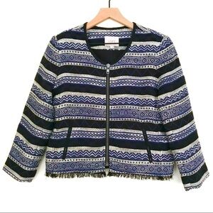 LOFT Striped Pattern Jacket Blazer with Fringe 4